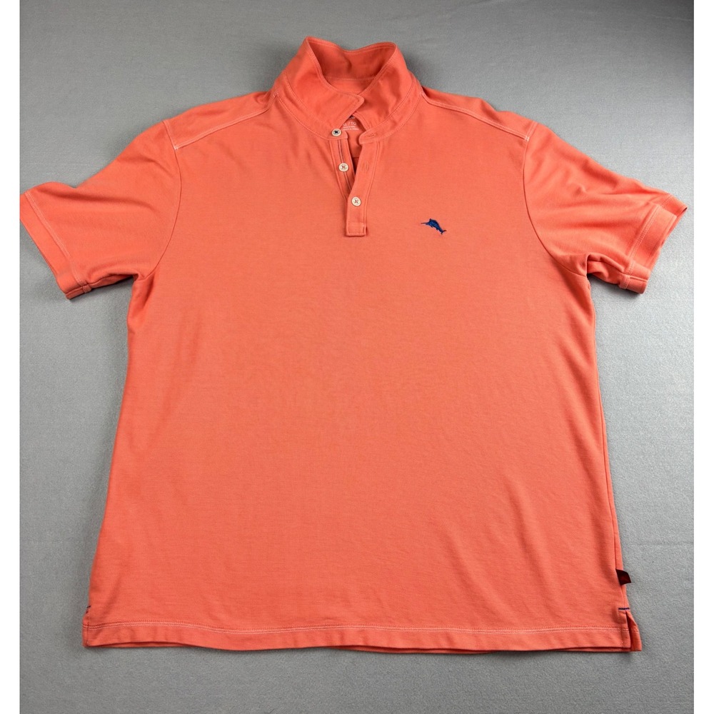 Tommy Bahama Men's XL Pima Cotton Blend Short Sleeve Polo Shirt Coral Orange